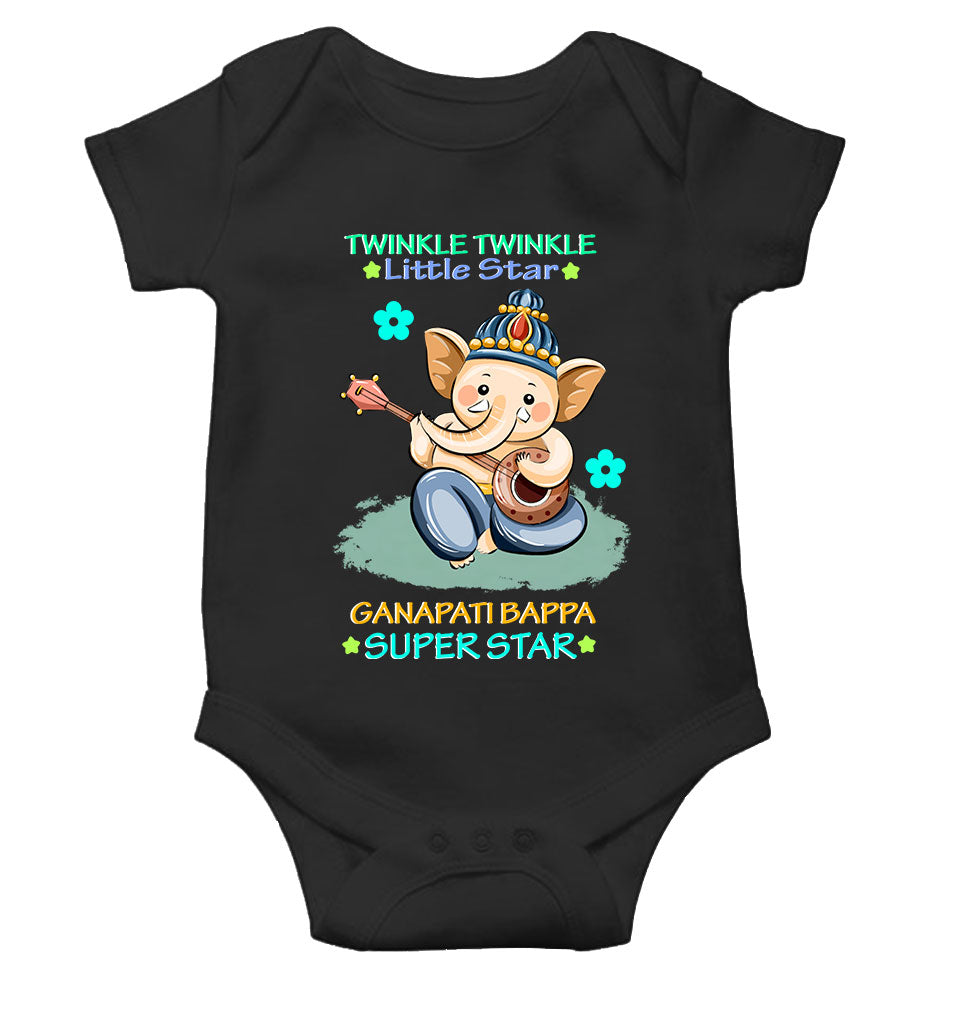Twinkle Twinkle Little Star Ganpati Bappa Superstar Ganesh Chaturthi Rompers for Baby Girl- FunkyTeesClub