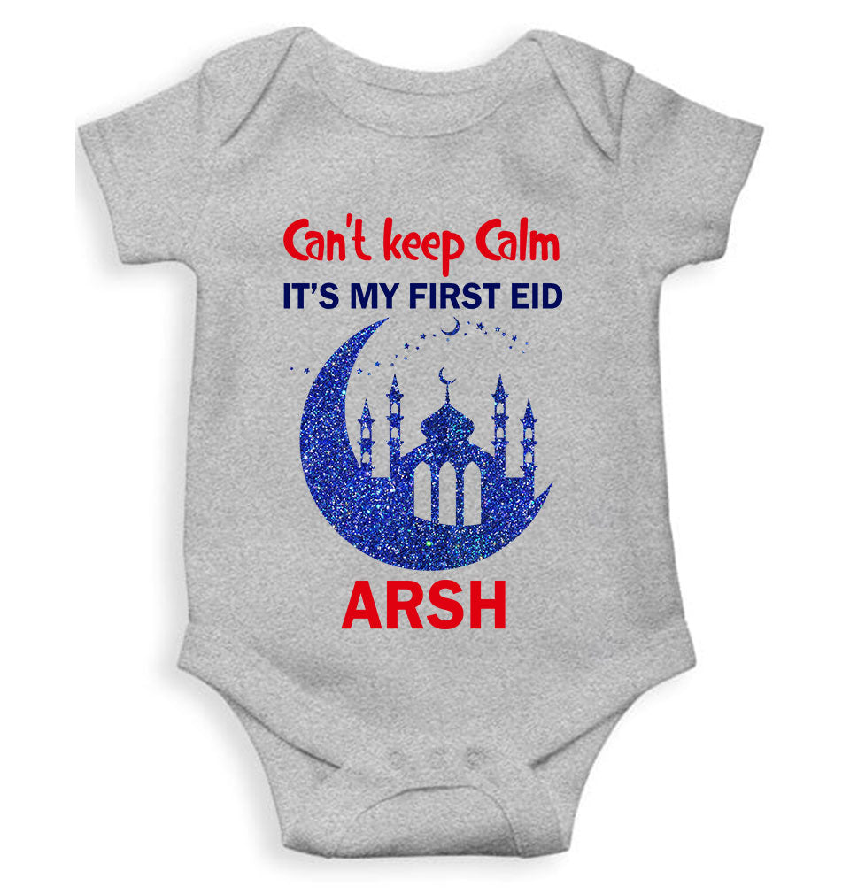 Custom Name Cant Keep Calm My First Eid Rompers for Baby Boy- FunkyTeesClub