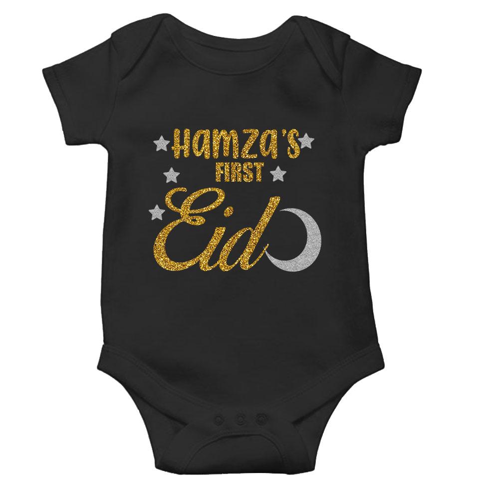 1st Eid Custom Name Rompers for Baby Boy- FunkyTeesClub