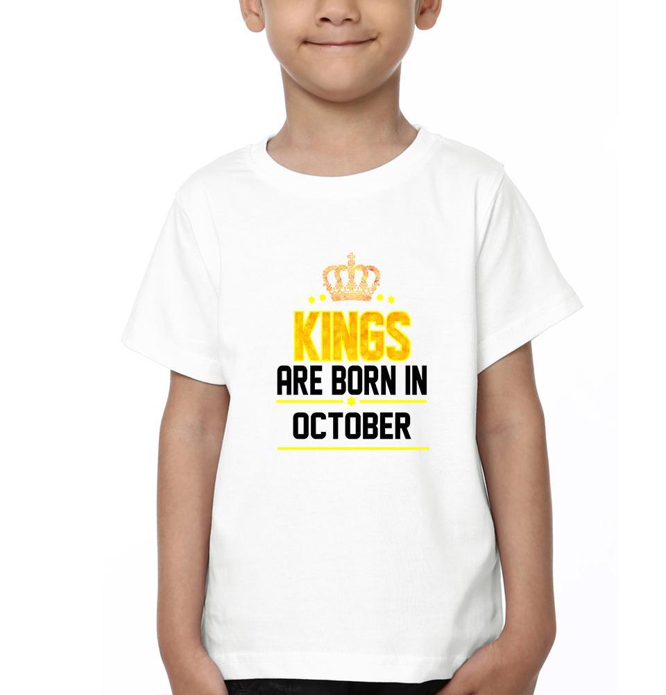 Kings Are Born In October Half Sleeves T-Shirt for Boy-FunkyTeesClub
