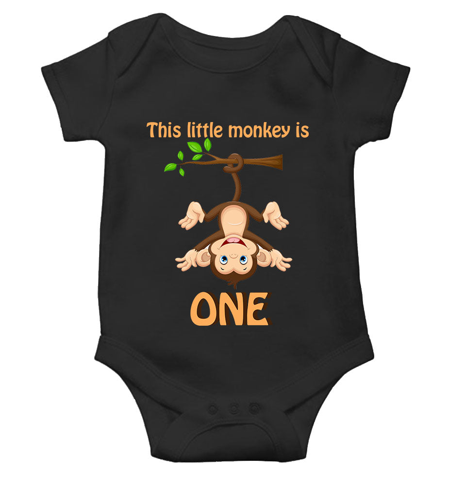 Little Monkey Is One First Birthday Rompers for Baby Boy- FunkyTeesClub