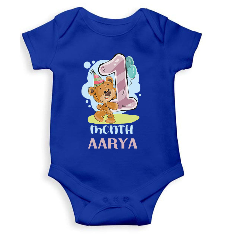 Custom Name 1 Month Birthday Teddy Design Rompers for Baby Girl- FunkyTeesClub
