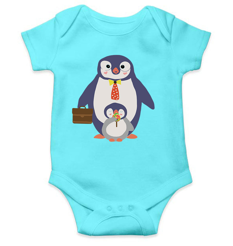 Papa And Baby Penguin Cartoon Rompers for Baby Boy- FunkyTeesClub