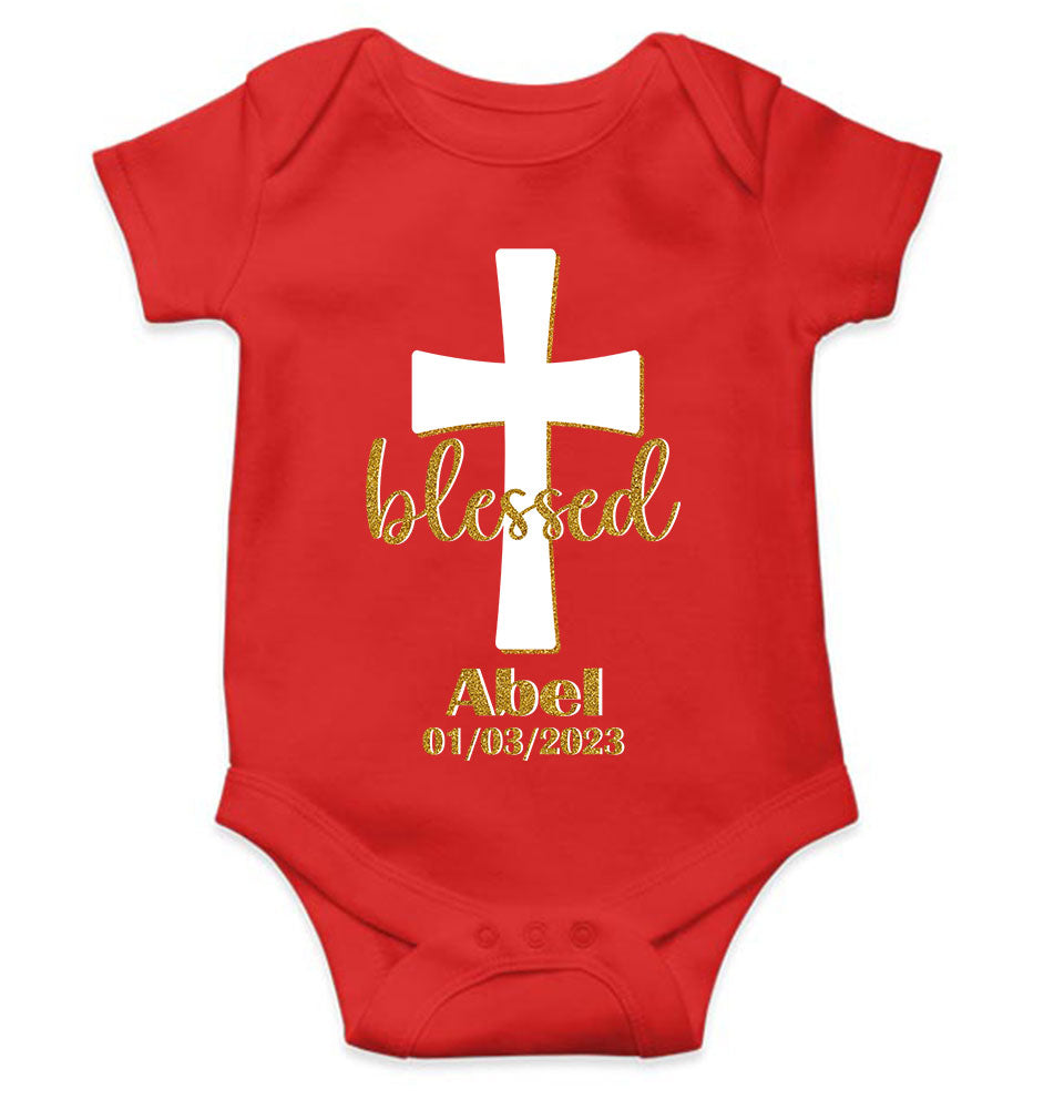 Custom Name And Date Blessed Baptism Christening Day Rompers for Baby Boy- FunkyTeesClub