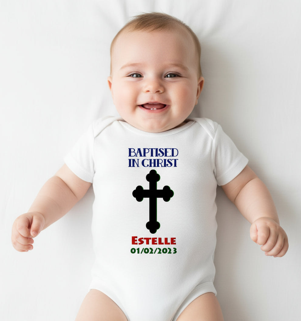 Custom Name And Date Baptised In Christ Christening Day Baptism Rompers for Baby Girl- FunkyTeesClub