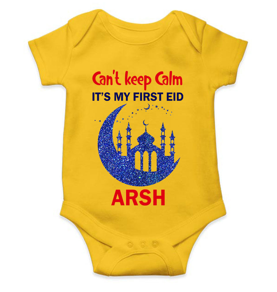 Custom Name Cant Keep Calm My First Eid Rompers for Baby Boy- FunkyTeesClub
