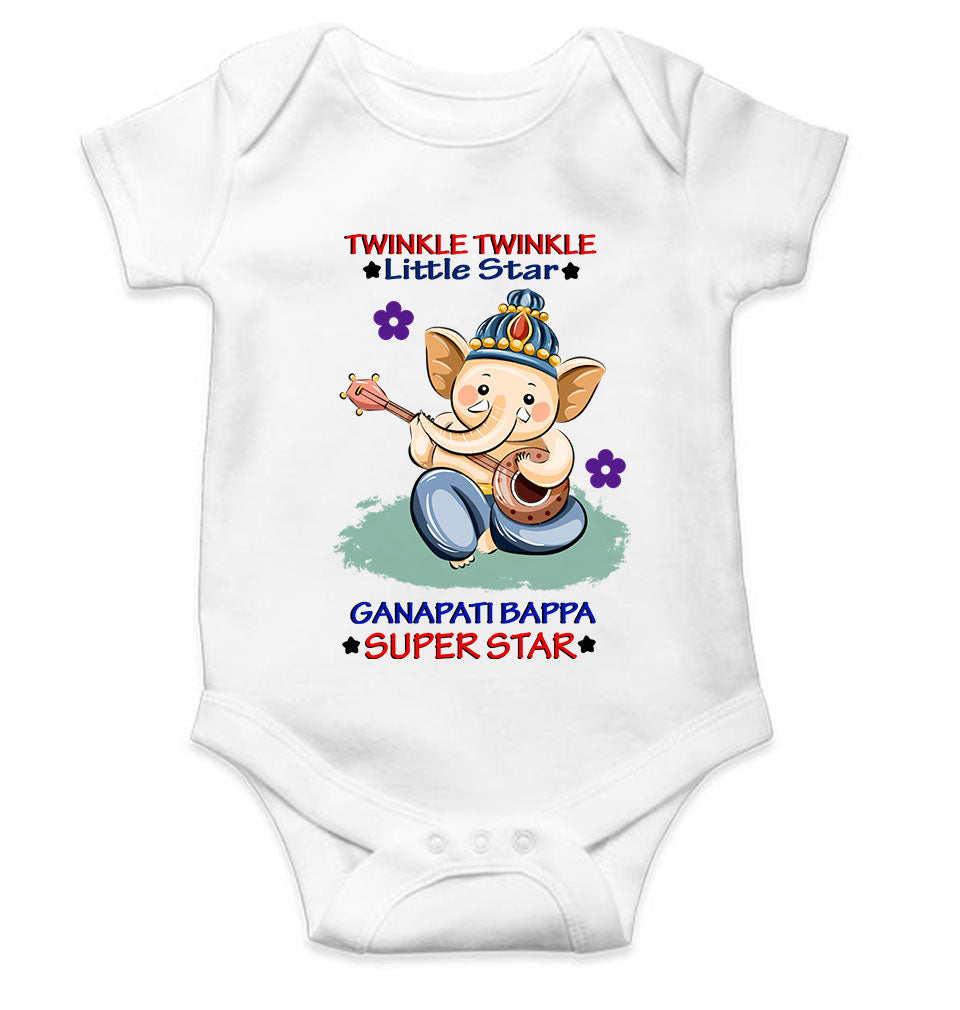 Twinkle Twinkle Little Star Ganpati Bappa Superstar Ganesh Chaturthi Rompers for Baby Girl- FunkyTeesClub