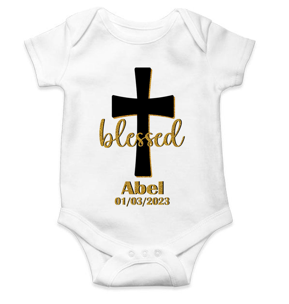 Custom Name And Date Blessed Baptism Christening Day Rompers for Baby Boy- FunkyTeesClub