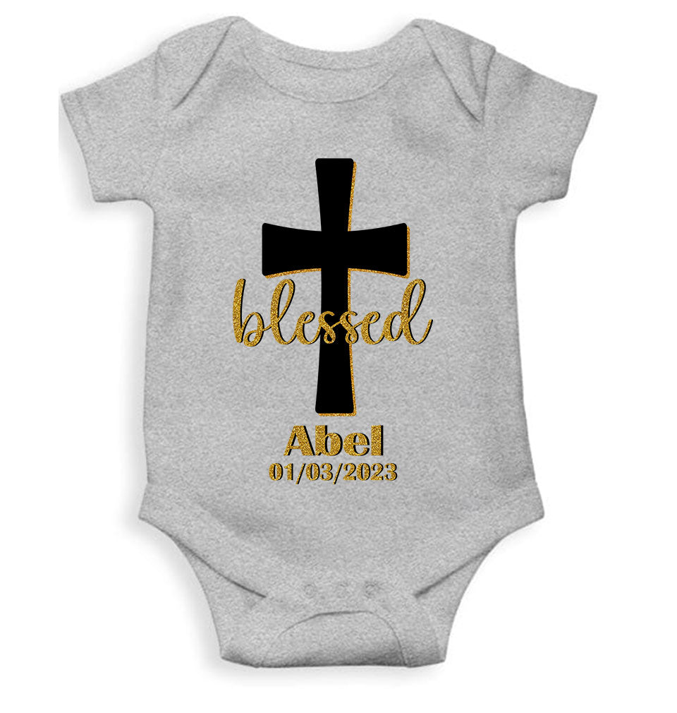 Custom Name And Date Blessed Baptism Christening Day Rompers for Baby Boy- FunkyTeesClub