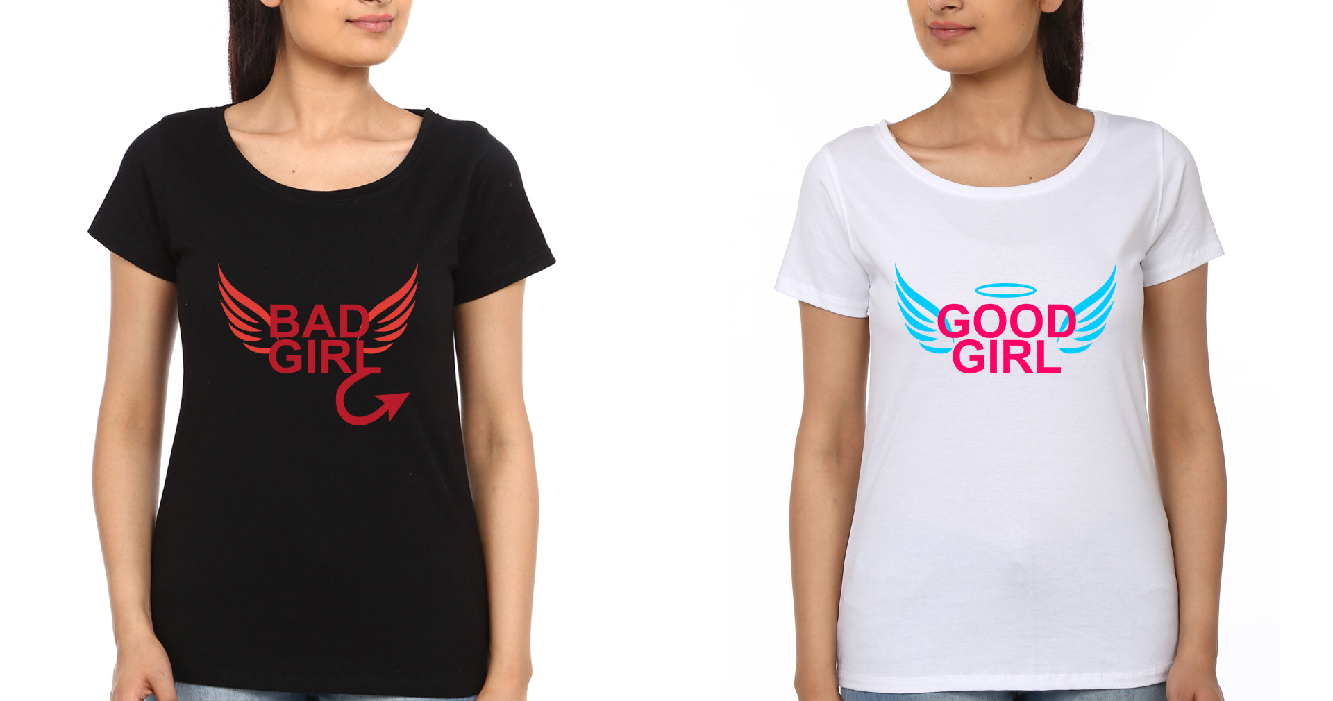 Good Girl Bad Girl BFF Half Sleeves T-Shirts-FunkyTeesClub