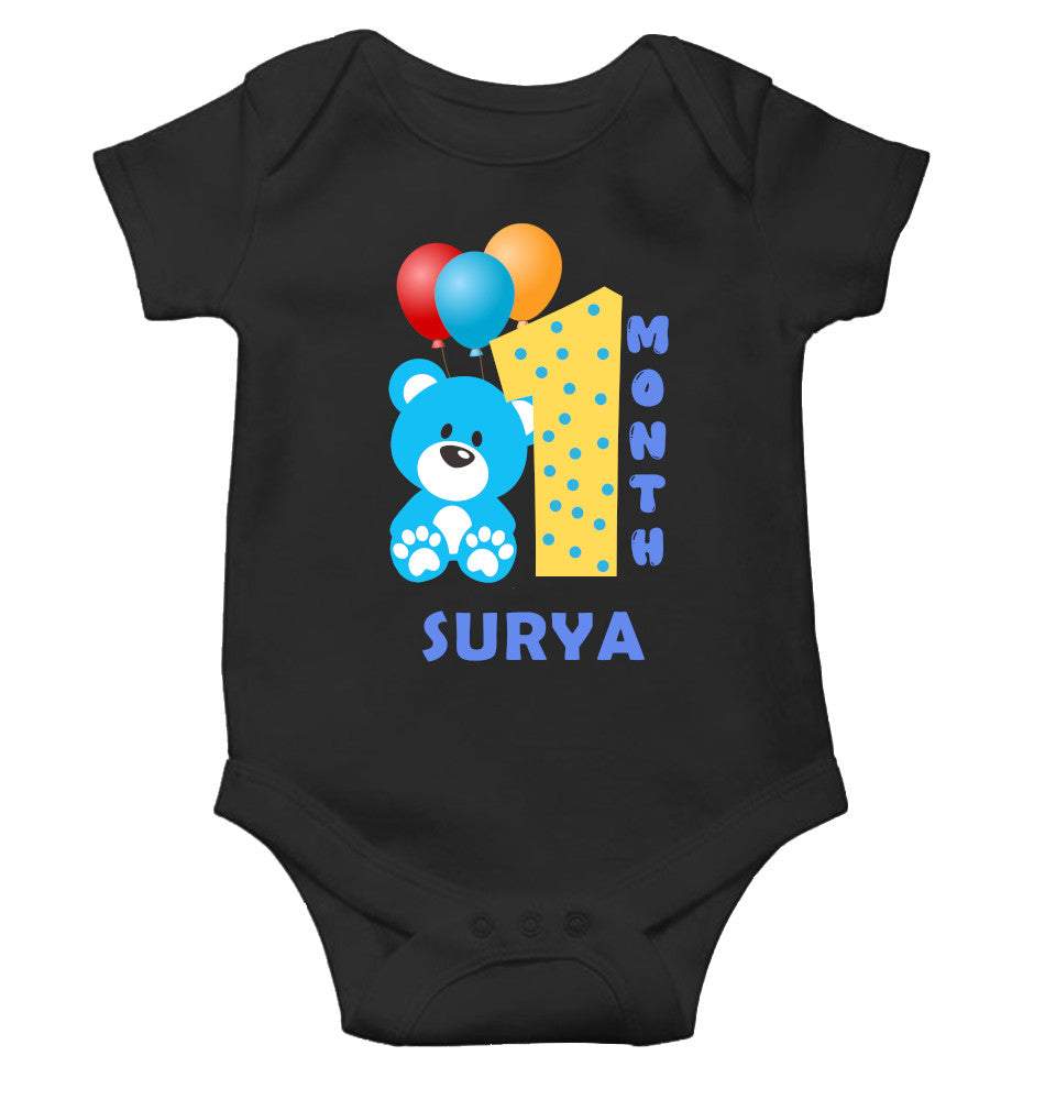 Custom Name First Month Rompers for Baby Boy- FunkyTeesClub