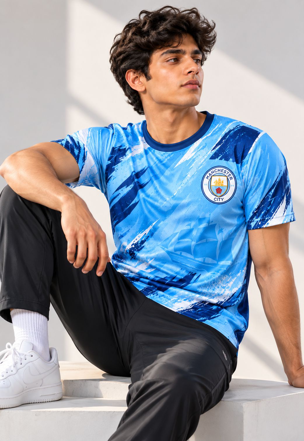 Blue custom AOP sports T-shirt for men with all-over print