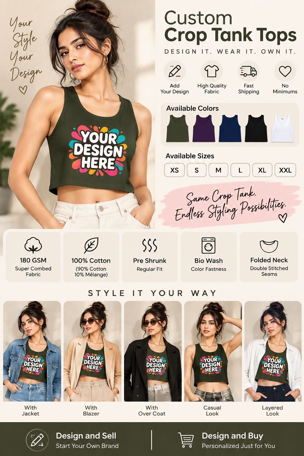 Custom Crop Tank Top for Women – Personalized Printed Crop Top