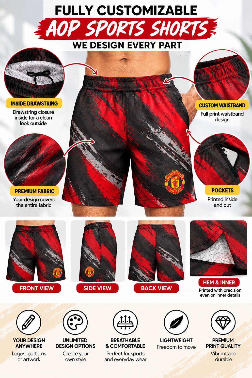 Custom Lightweight AOP Sports Shorts | FunkyTeesClub