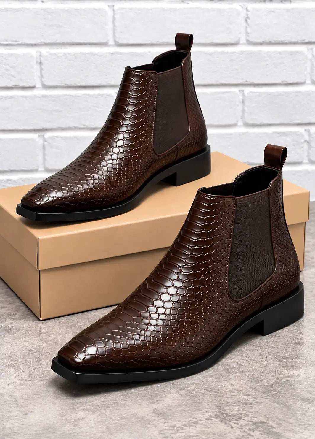 Premium Croc-Texture Chelsea Boots for Men – Black & Dark Brown