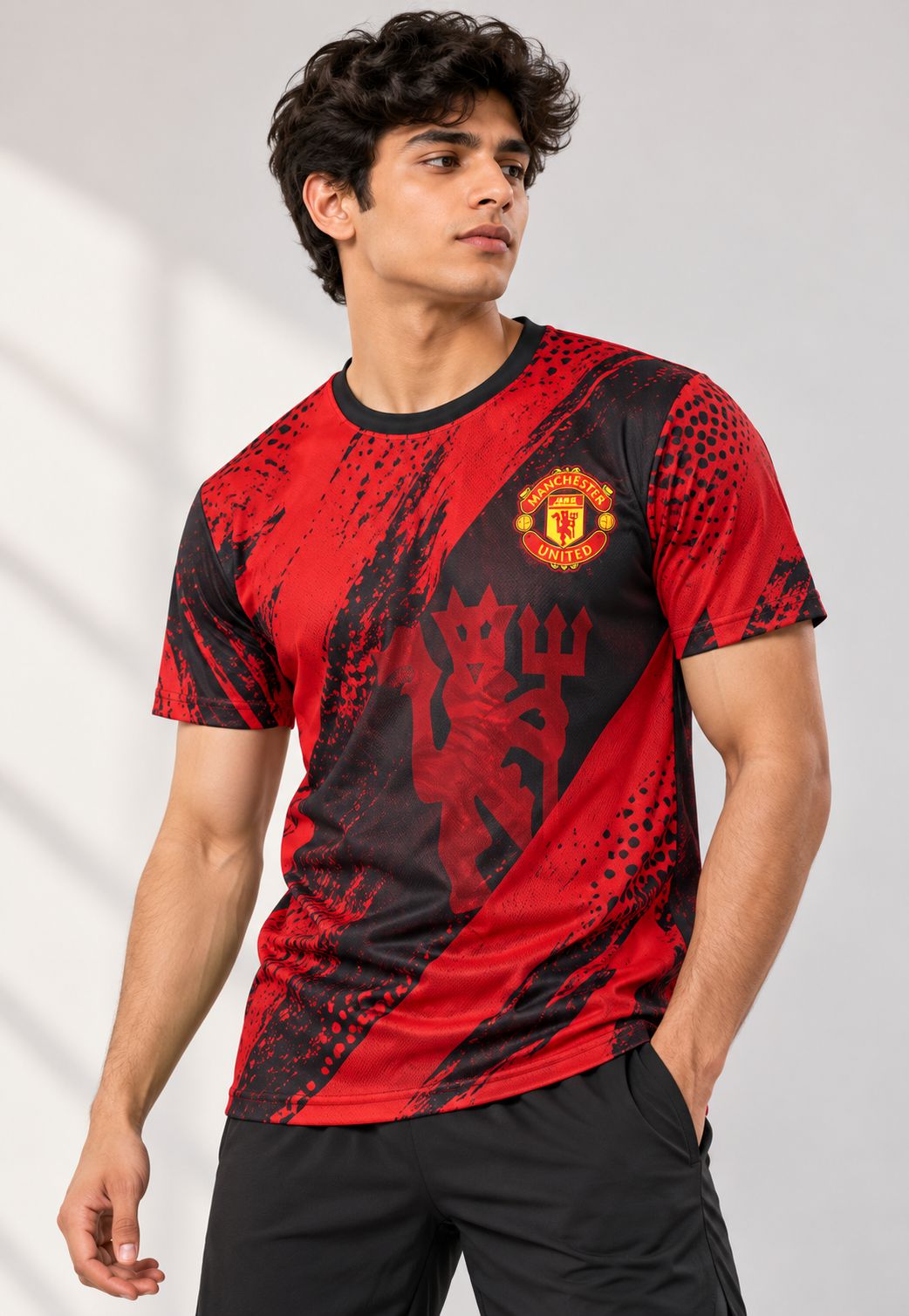 Custom AOP sports T-shirt for men in red and black all-over print