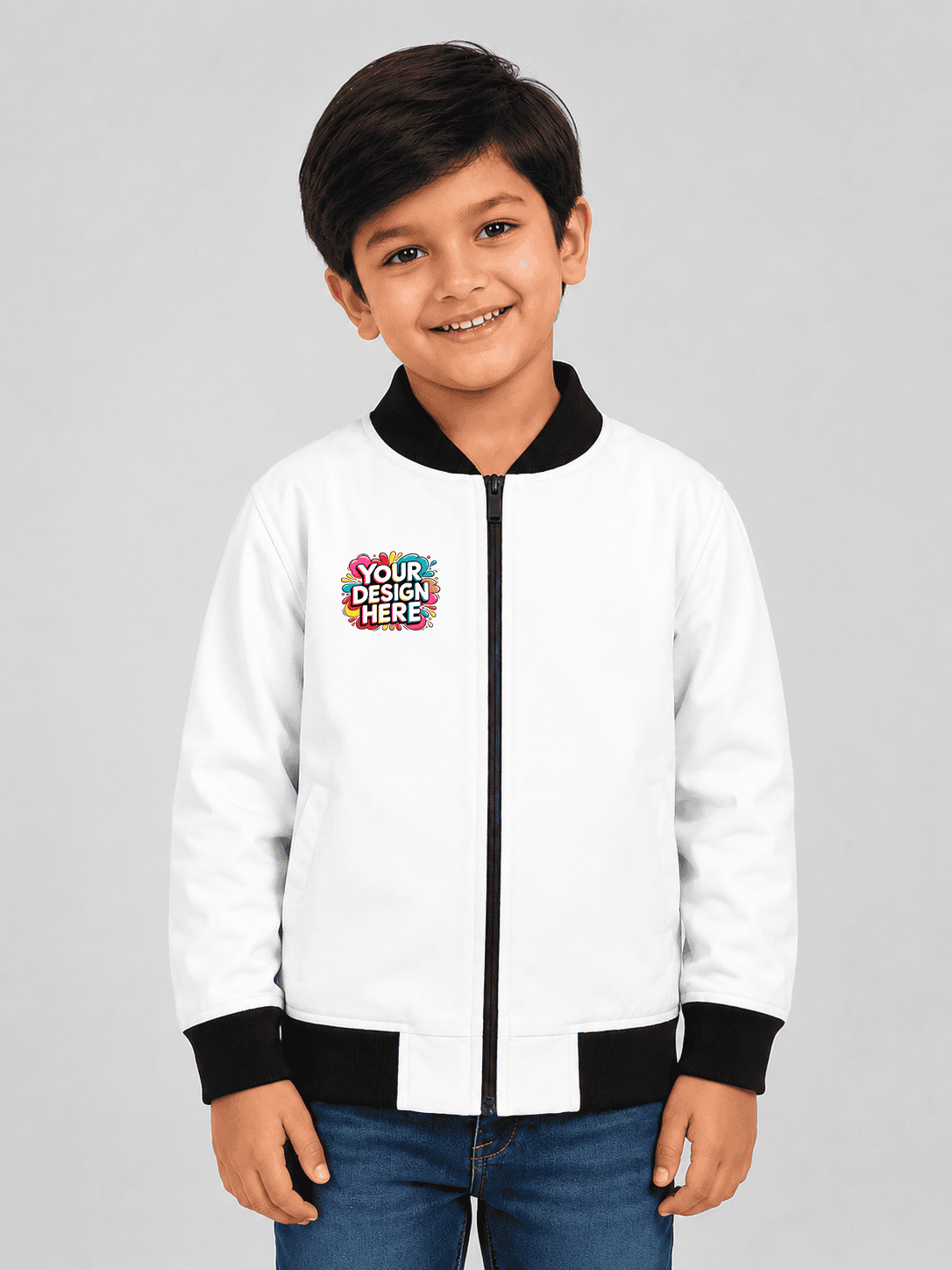 Custom left all-over print bomber jacket for boys in premium fleece with custom design option