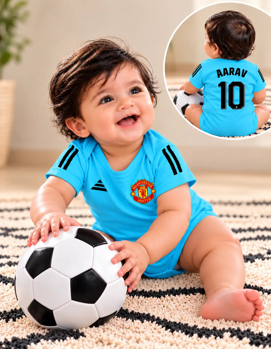 Custom name Manchester United Sky blue romper