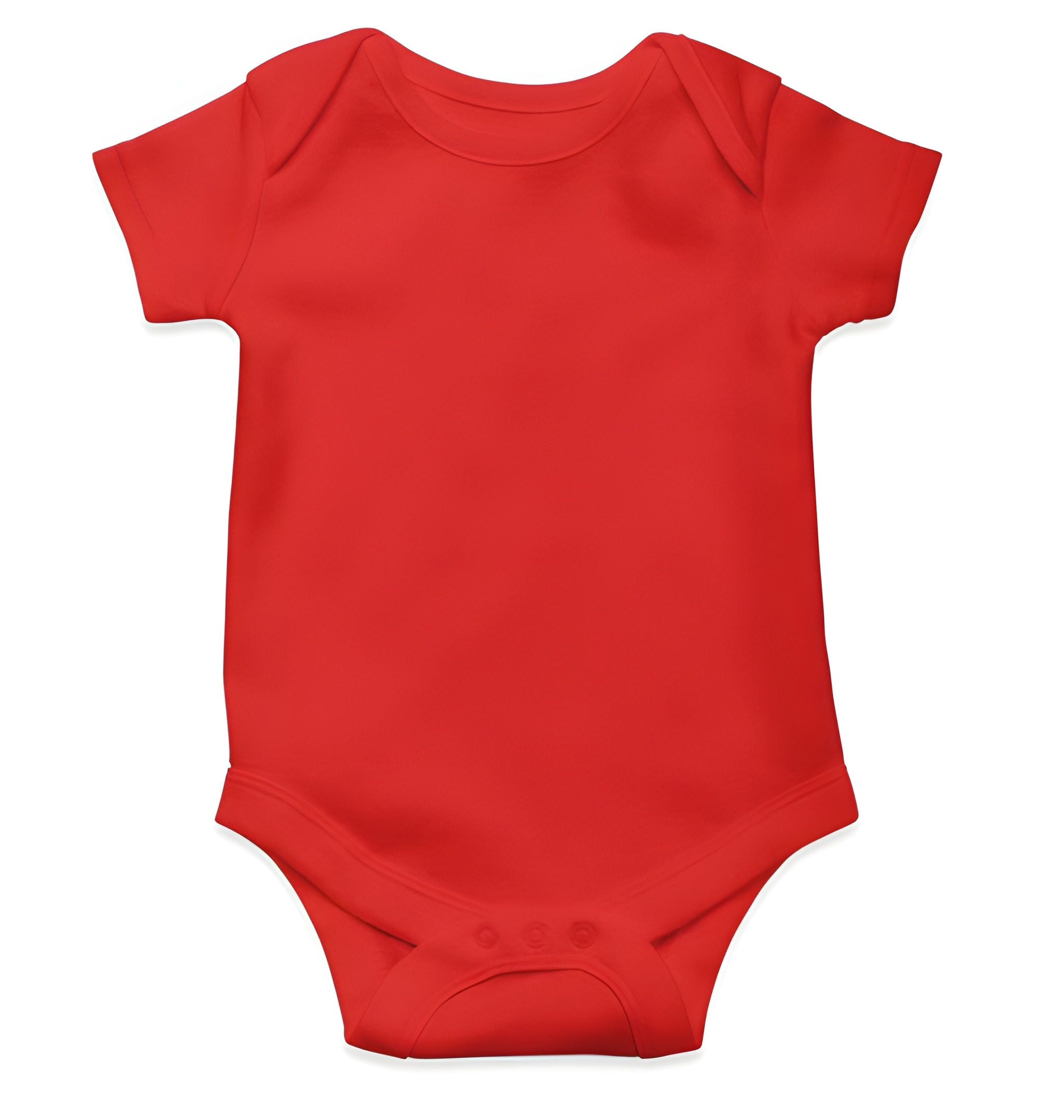 Customized Red baby onesie on a white background