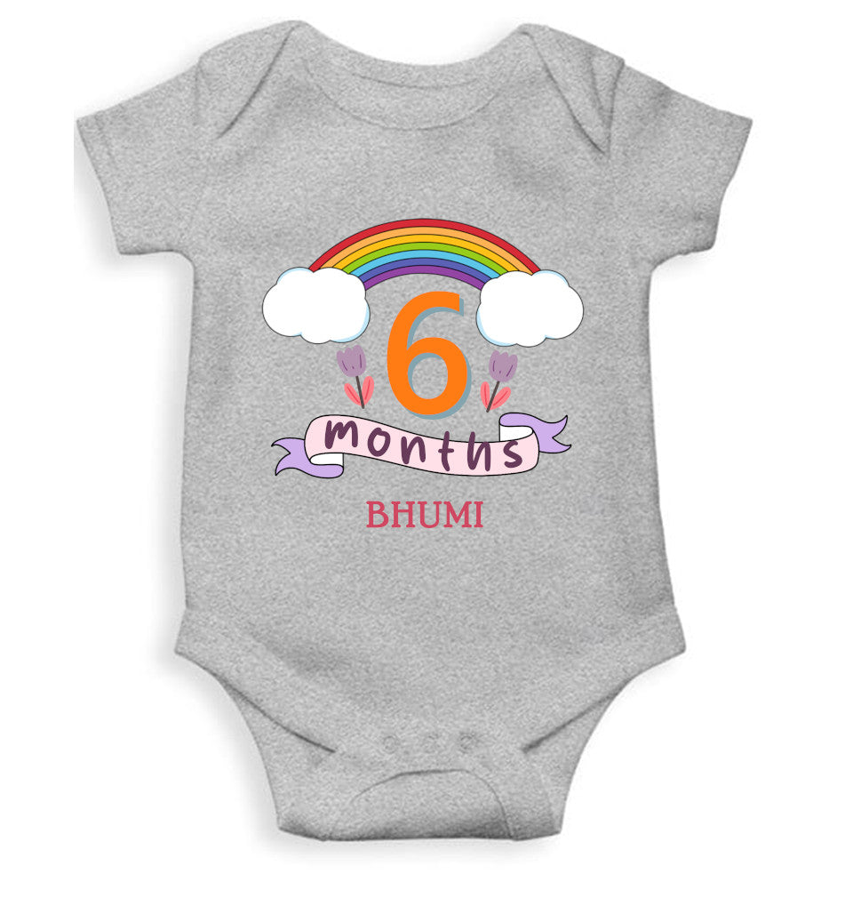 Custom Name Sixth Month Rompers for Baby Girl- FunkyTeesClub