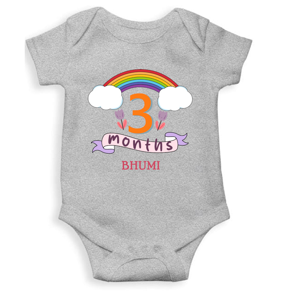 Custom Name Third Month Rompers for Baby Girl- FunkyTeesClub