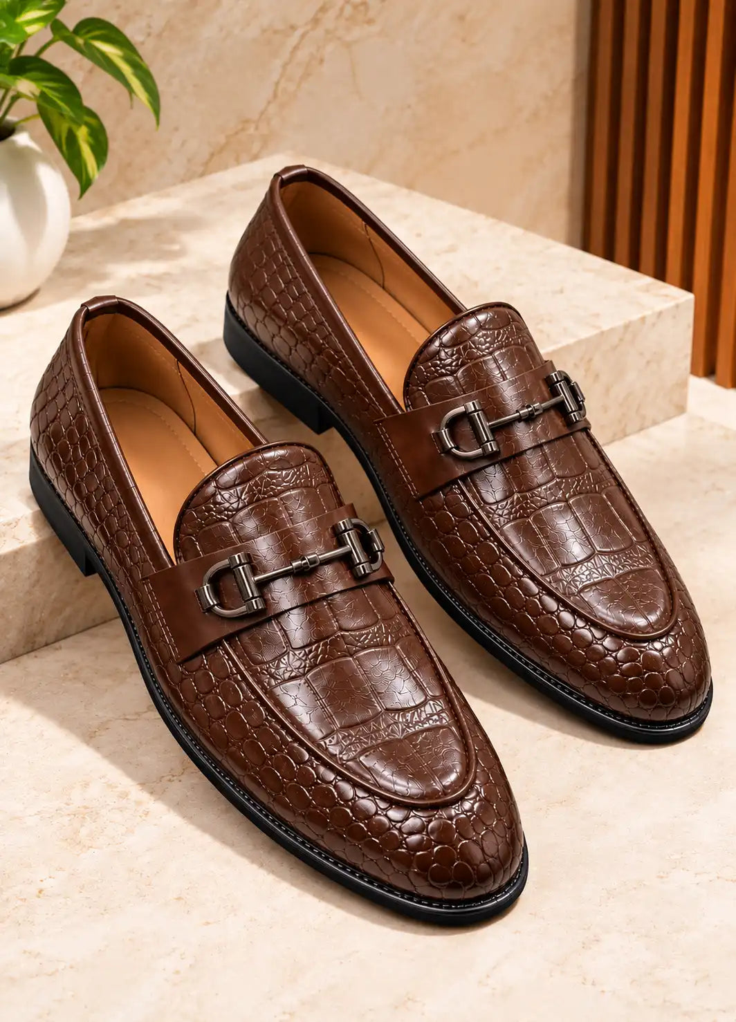 Premium Croc-Texture Loafers for Men – Black & Dark Brown
