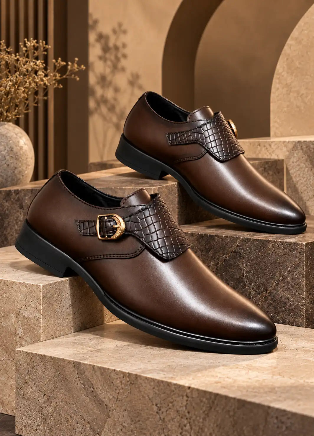 Men’s Premium Monk Strap Formal Shoes – Black & Brown Faux Leather