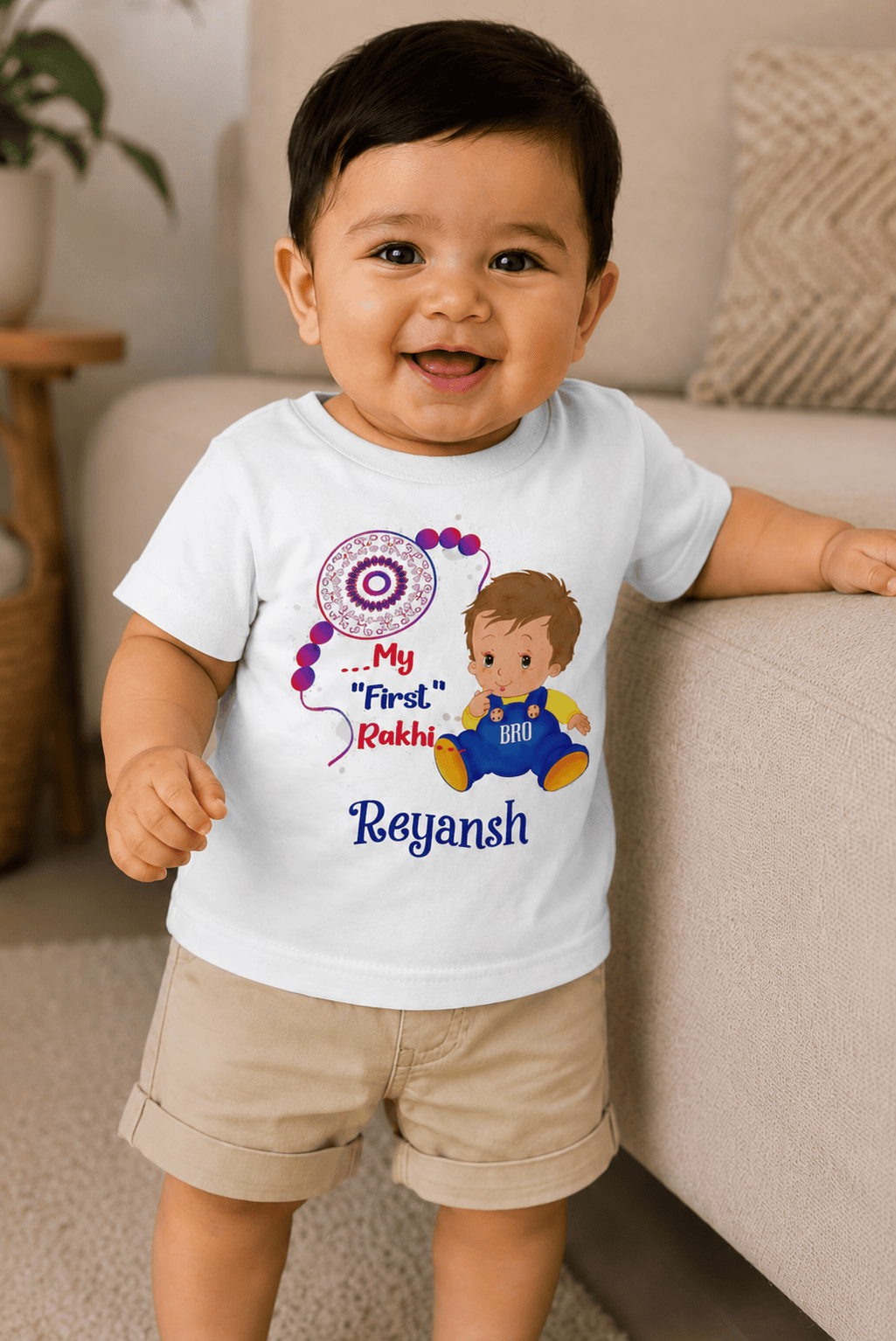 Custom Name My First Rakhi Half Sleeves T-Shirt for Boy-FunkyTeesClub