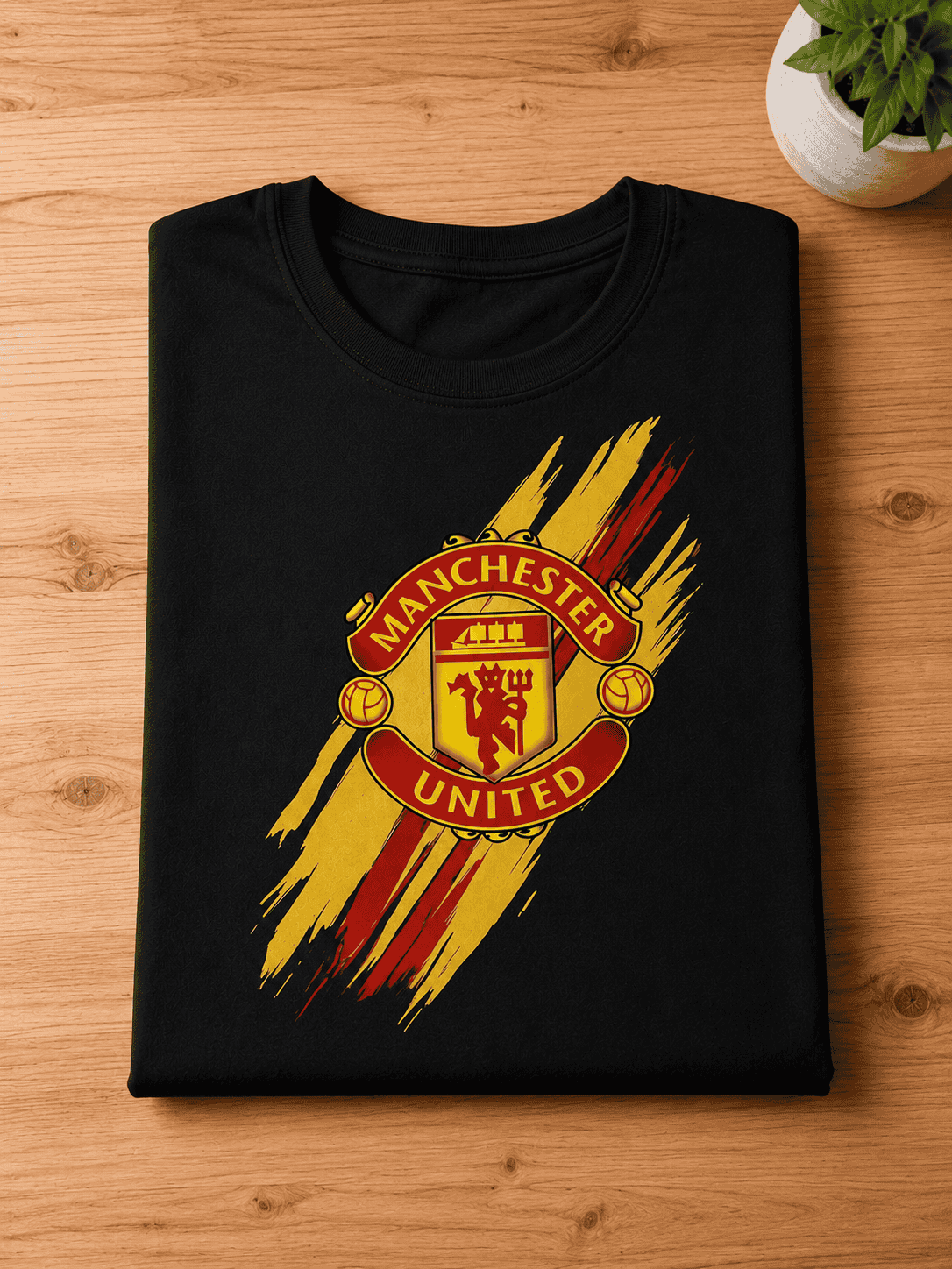 Manchester United inspired kids football graphic t-shirt for boys in black color with round neck and half sleeves