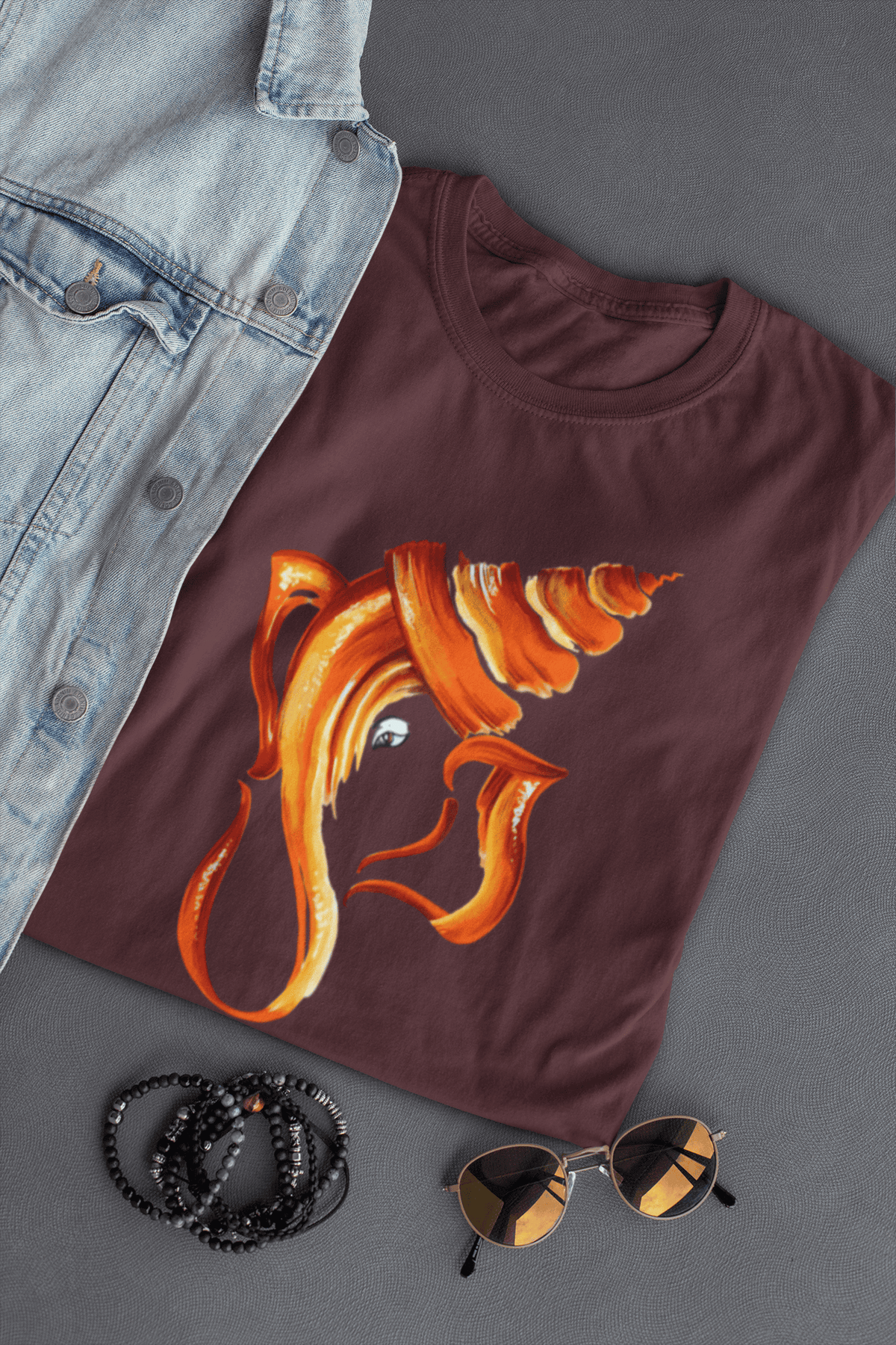 Men’s Ganpati Bappa devotional graphic T-shirt in maroon colour