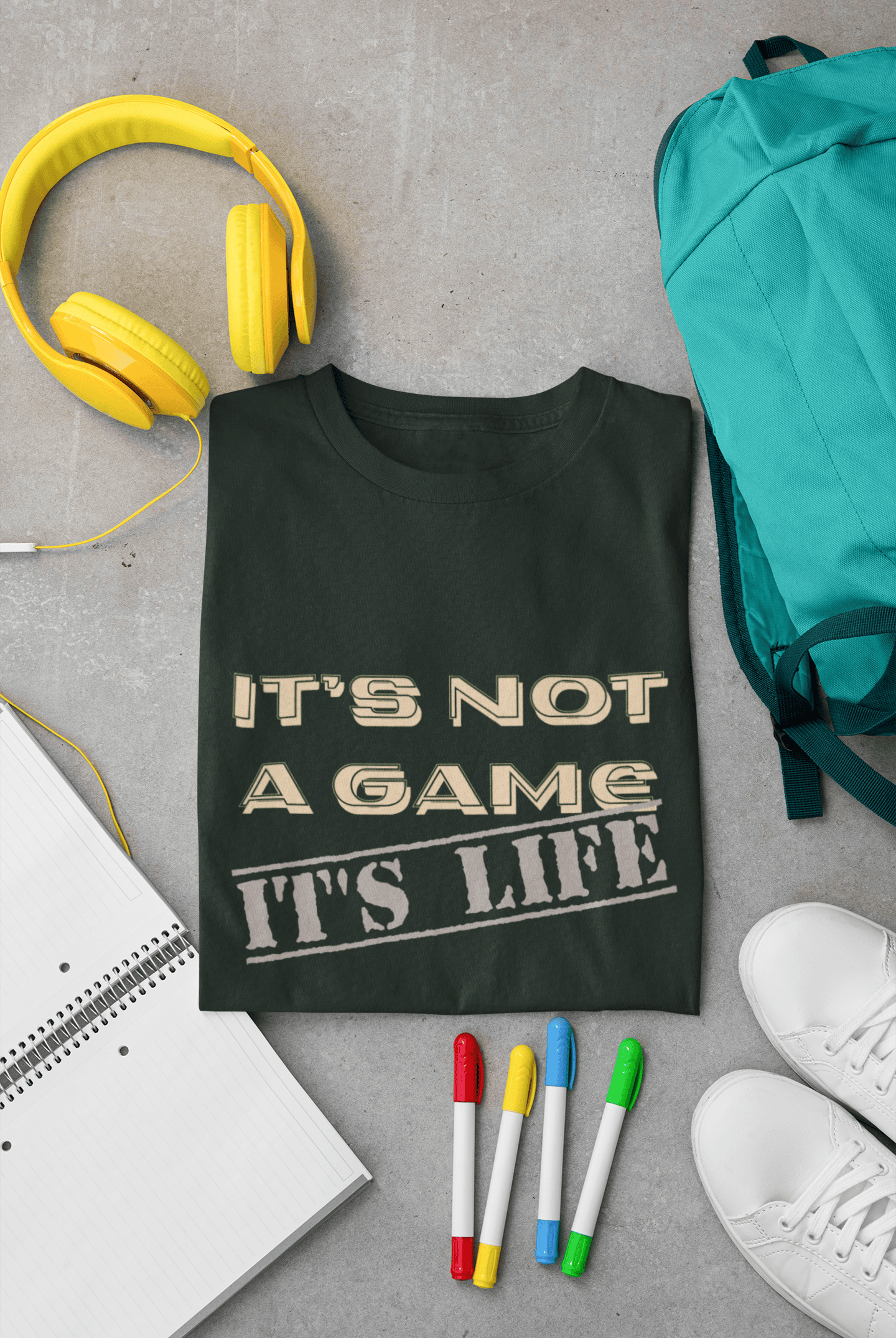 Men's It's Not a Game printed half sleeve cotton T-shirt in Dark Green color