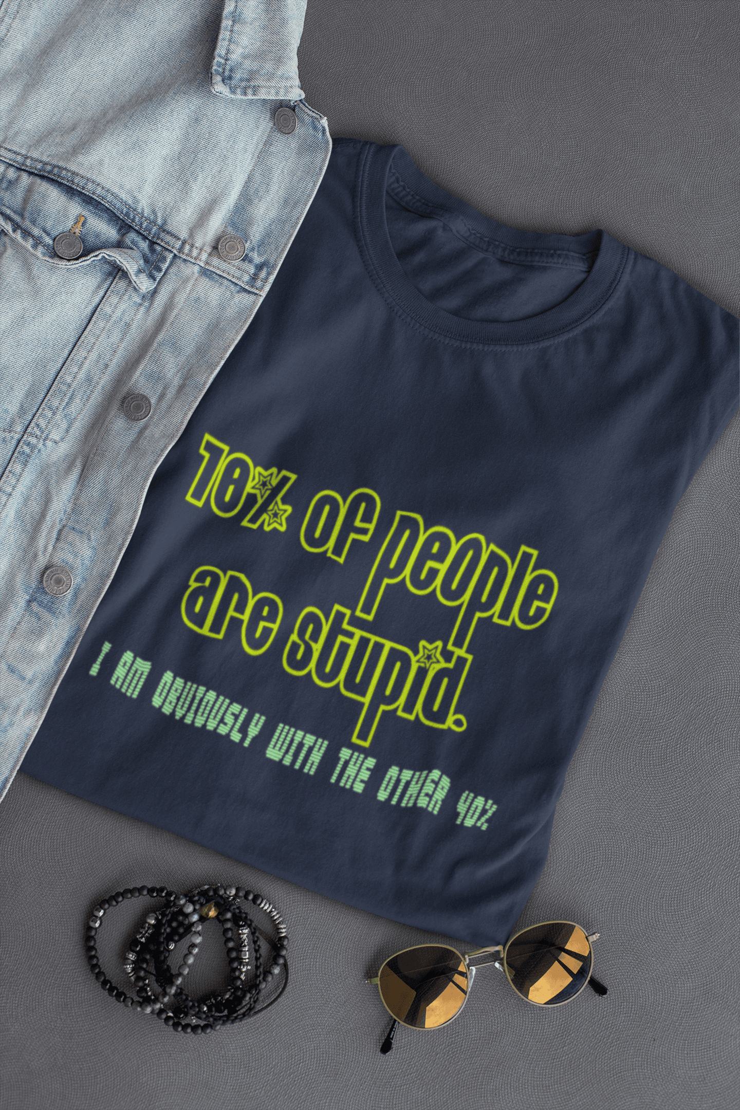Men’s funny quote T-shirt with 70% people are stupid I am obviously with the other 40% graphic print Navy blue Tshirt