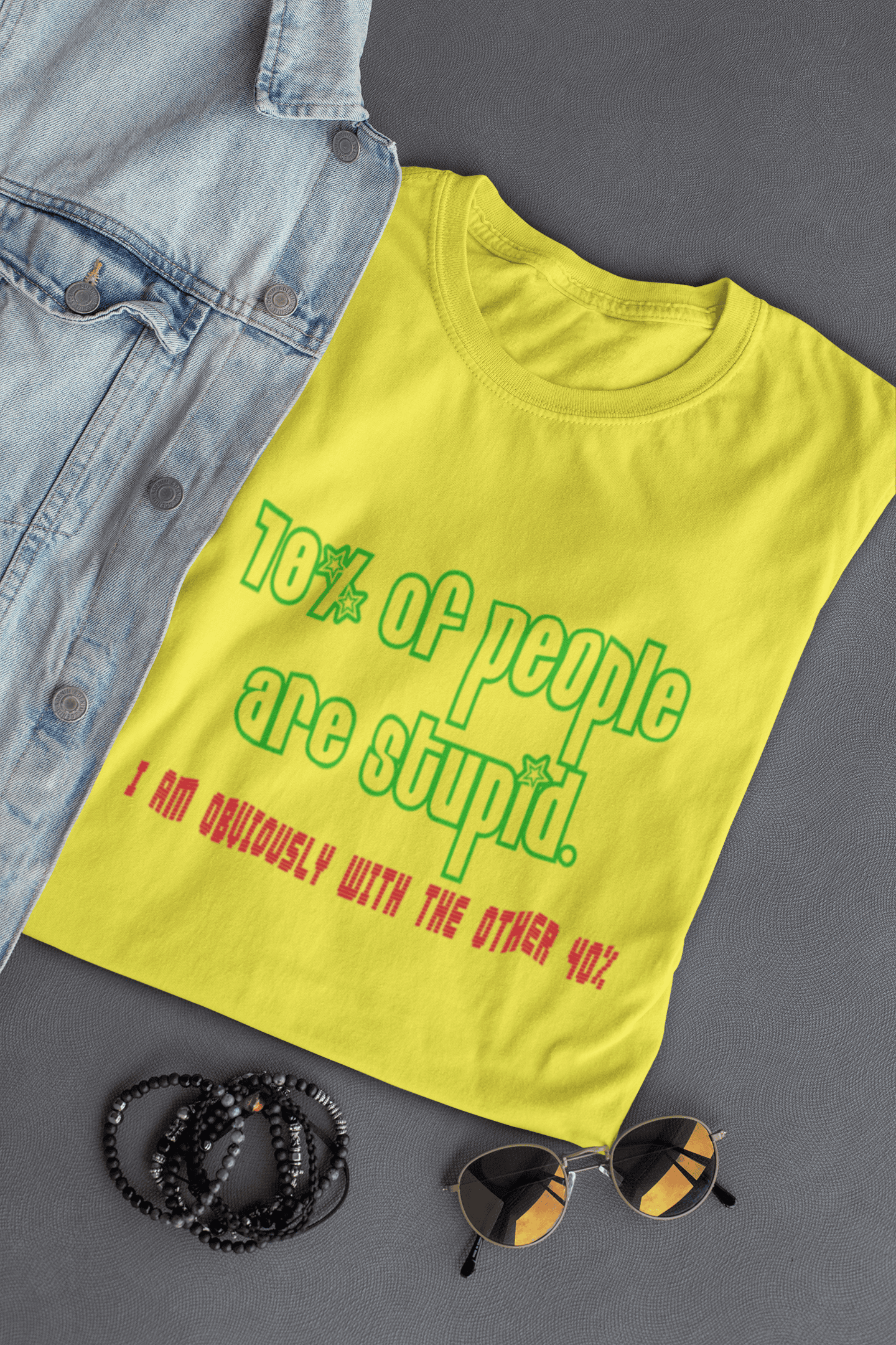 Men’s funny quote T-shirt with 70% people are stupid I am obviously with the other 40% graphic print Yellow Tshirt