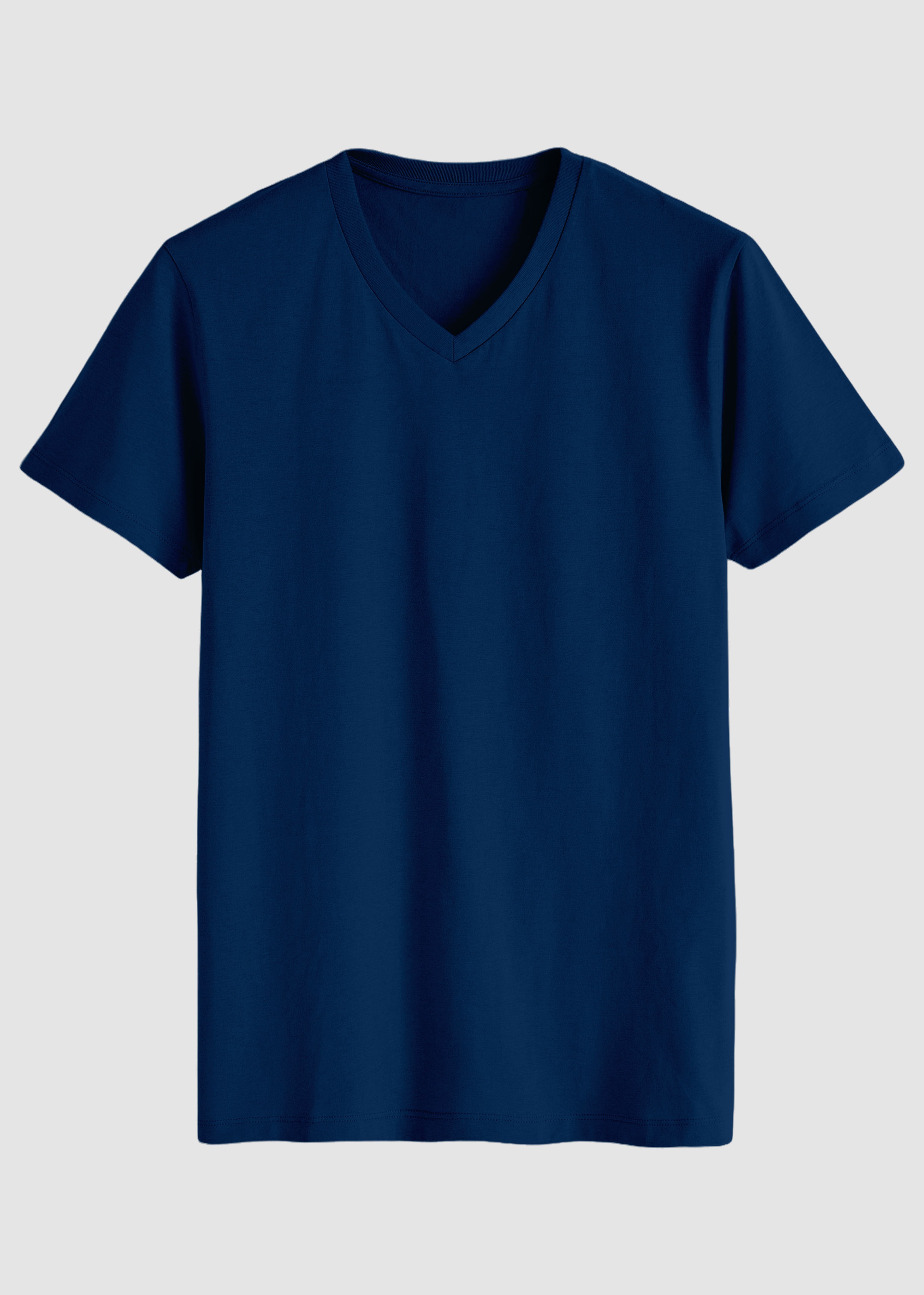 Navy blue t-shirt on a light gray background