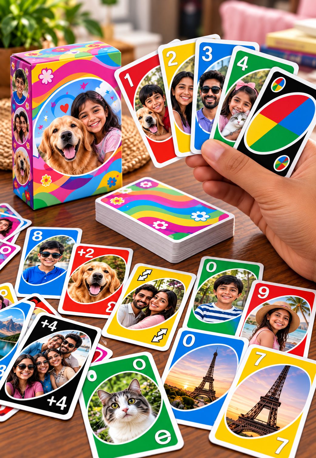 Personalized UNO cards with custom family and pet photos