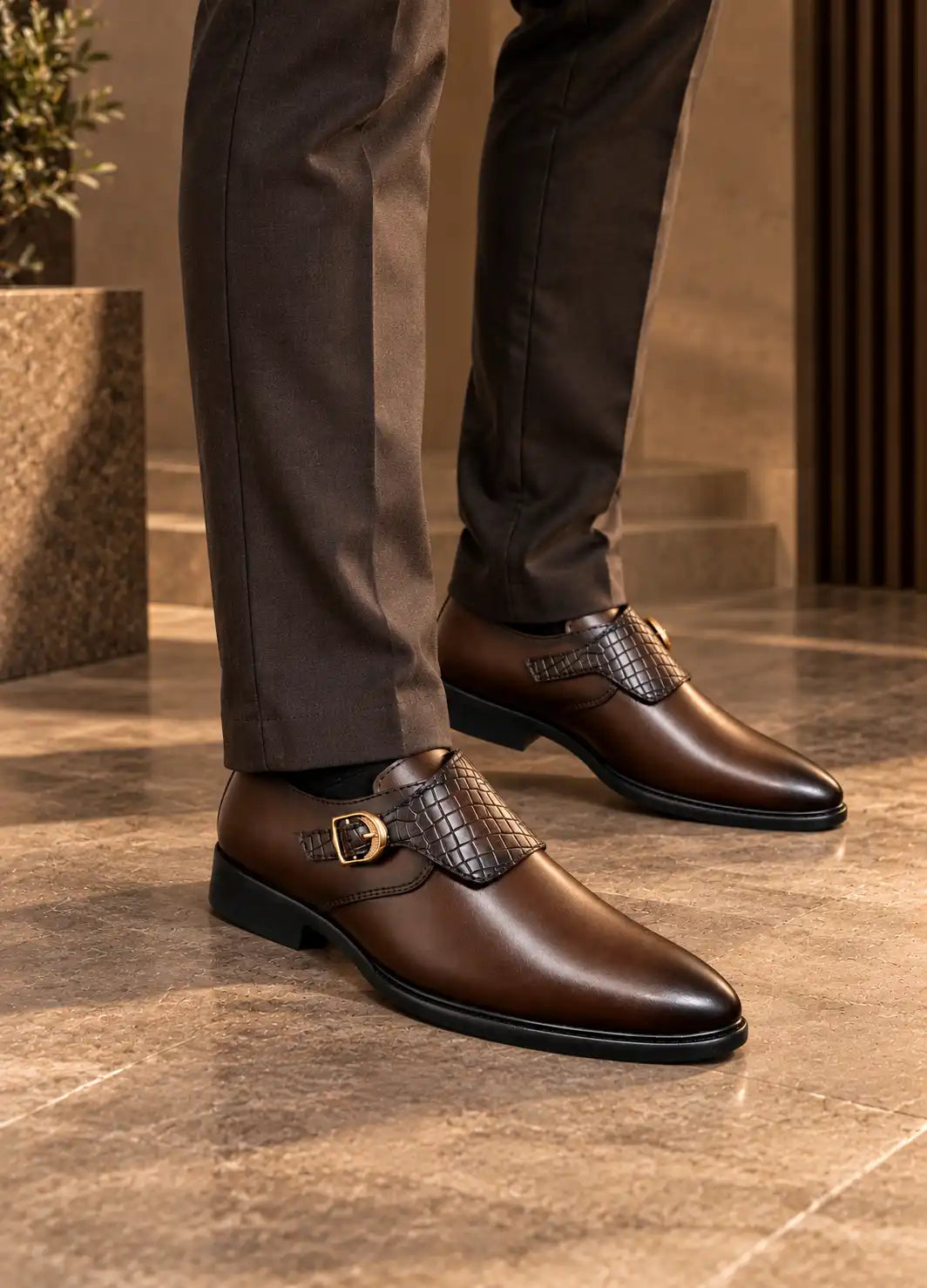 Men’s Premium Monk Strap Formal Shoes – Black & Brown Faux Leather