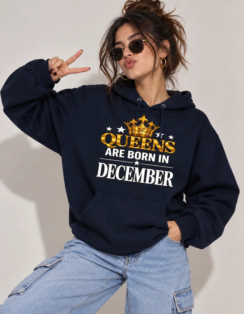 Queens are born in December Navy Blue hoodie