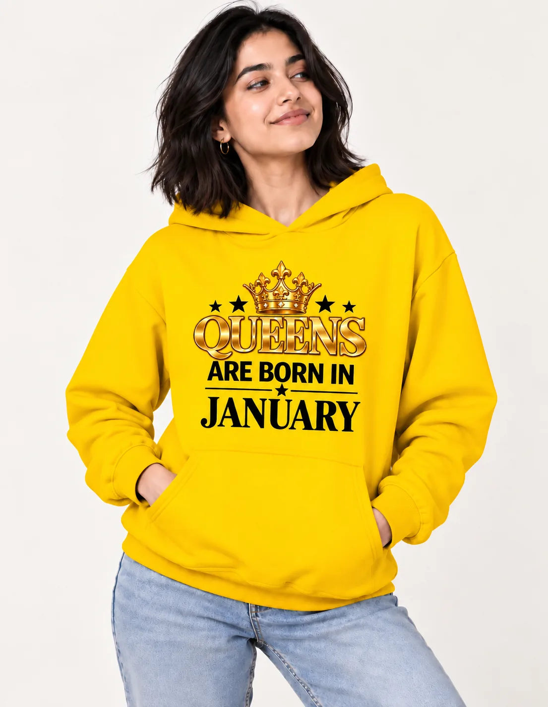 Queens are born in January yellow hoodie