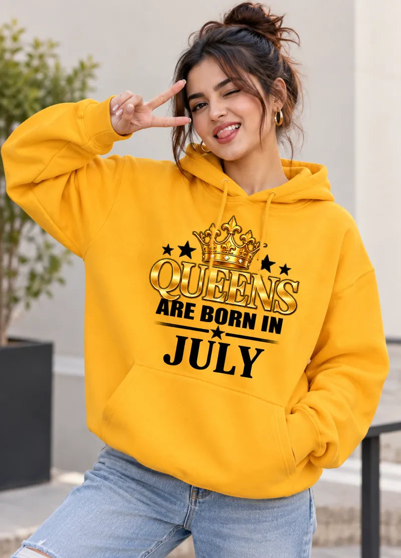 Queens are born in July Yellow hoodie