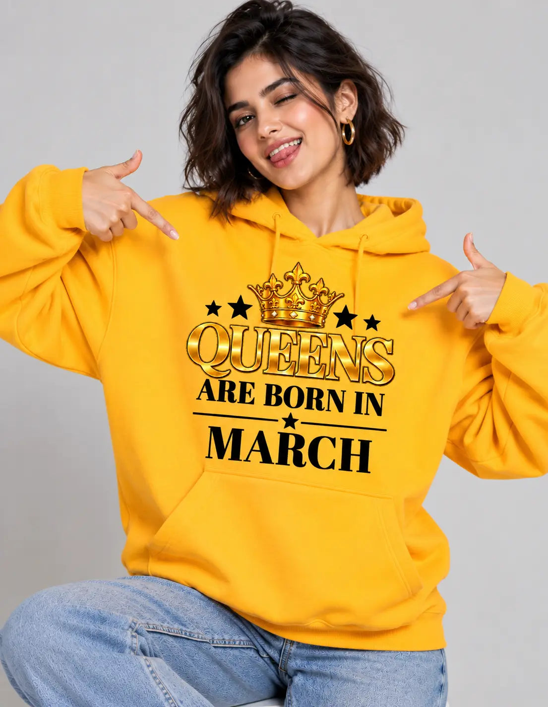 Queens are born in March Yellow hoodie