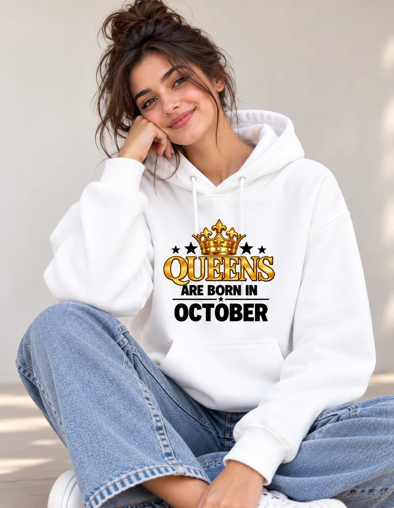 Queens are born in October white hoodie