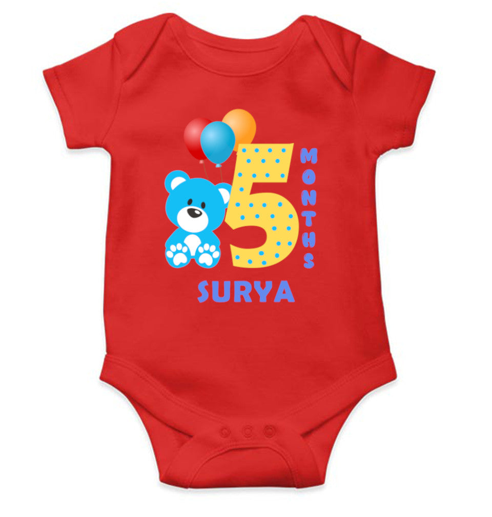 Custom Name Fifth Month Rompers for Baby Boy- FunkyTeesClub