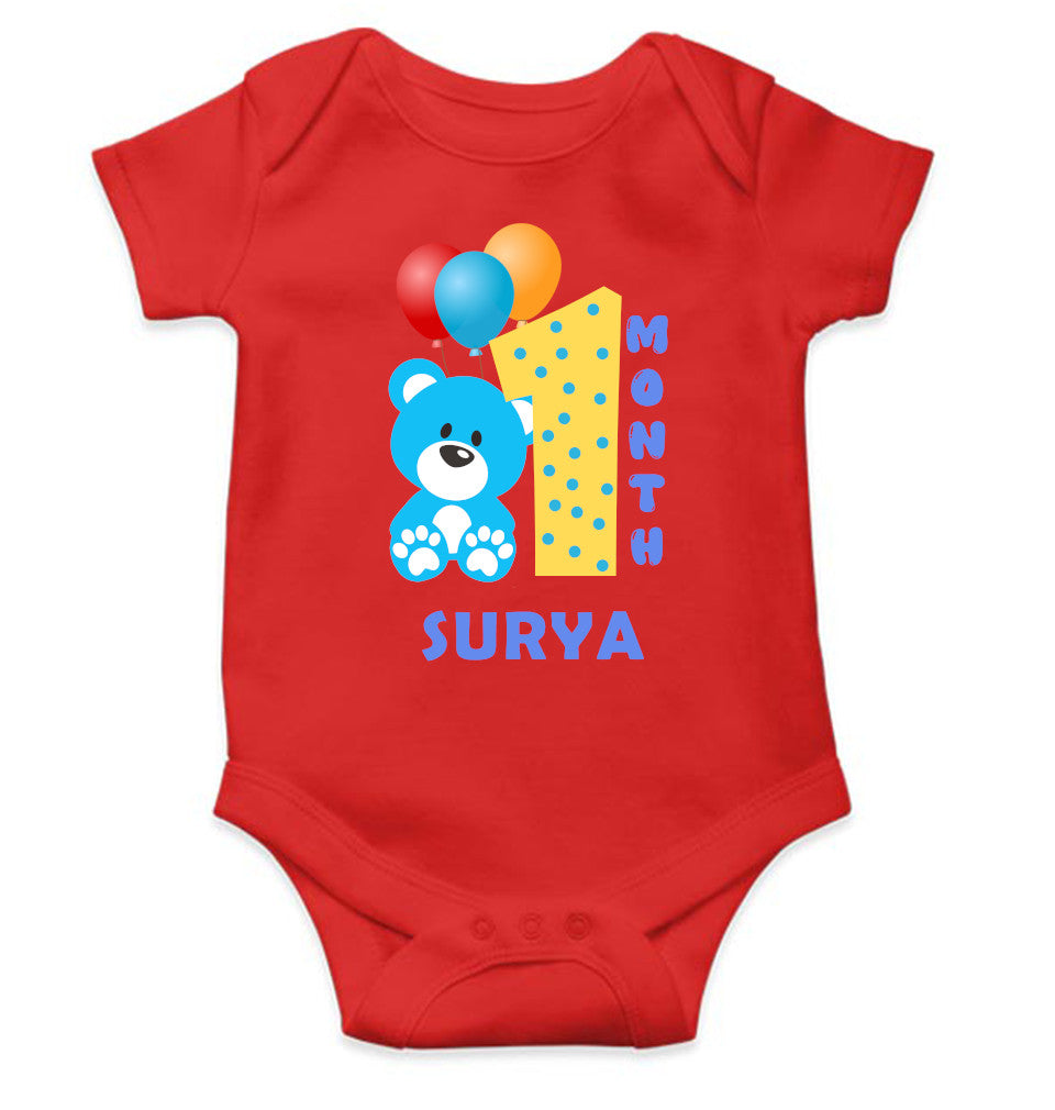 Custom Name First Month Rompers for Baby Boy- FunkyTeesClub