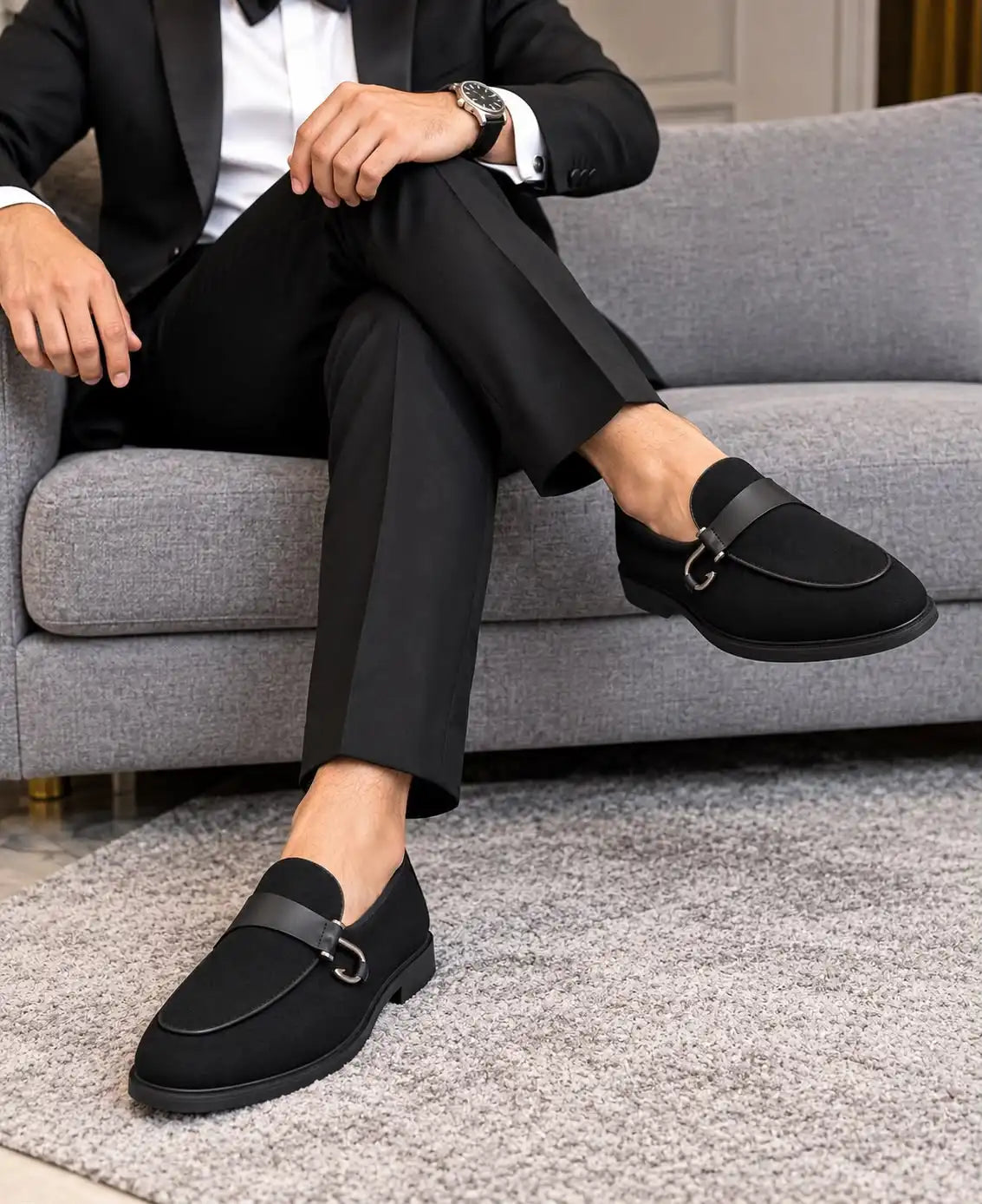 Premium Black Suede Moccasins for Men | Handmade Formal Loafers