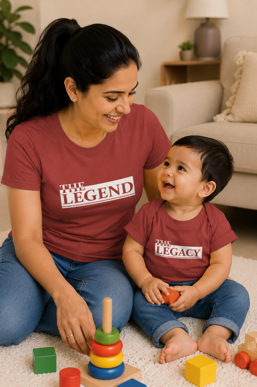 The Legend Mother And Son Red Matching T-Shirt- FunkyTeesClub