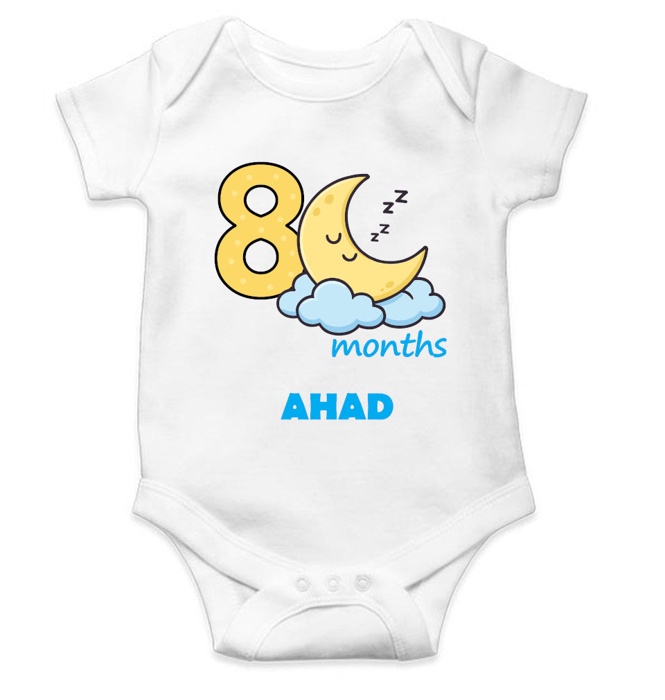 Custom Name Eighth Month Rompers for Baby Boy- FunkyTeesClub