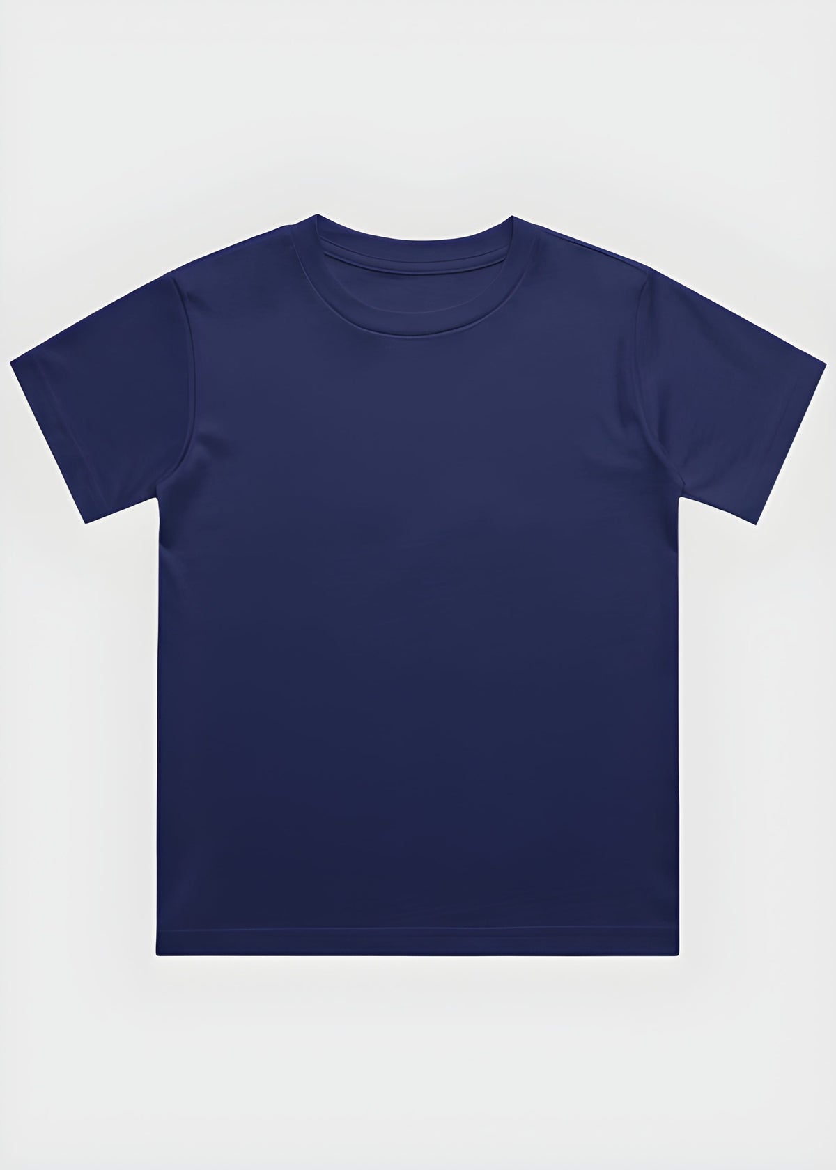 Navy blue t-shirt on a light gray background