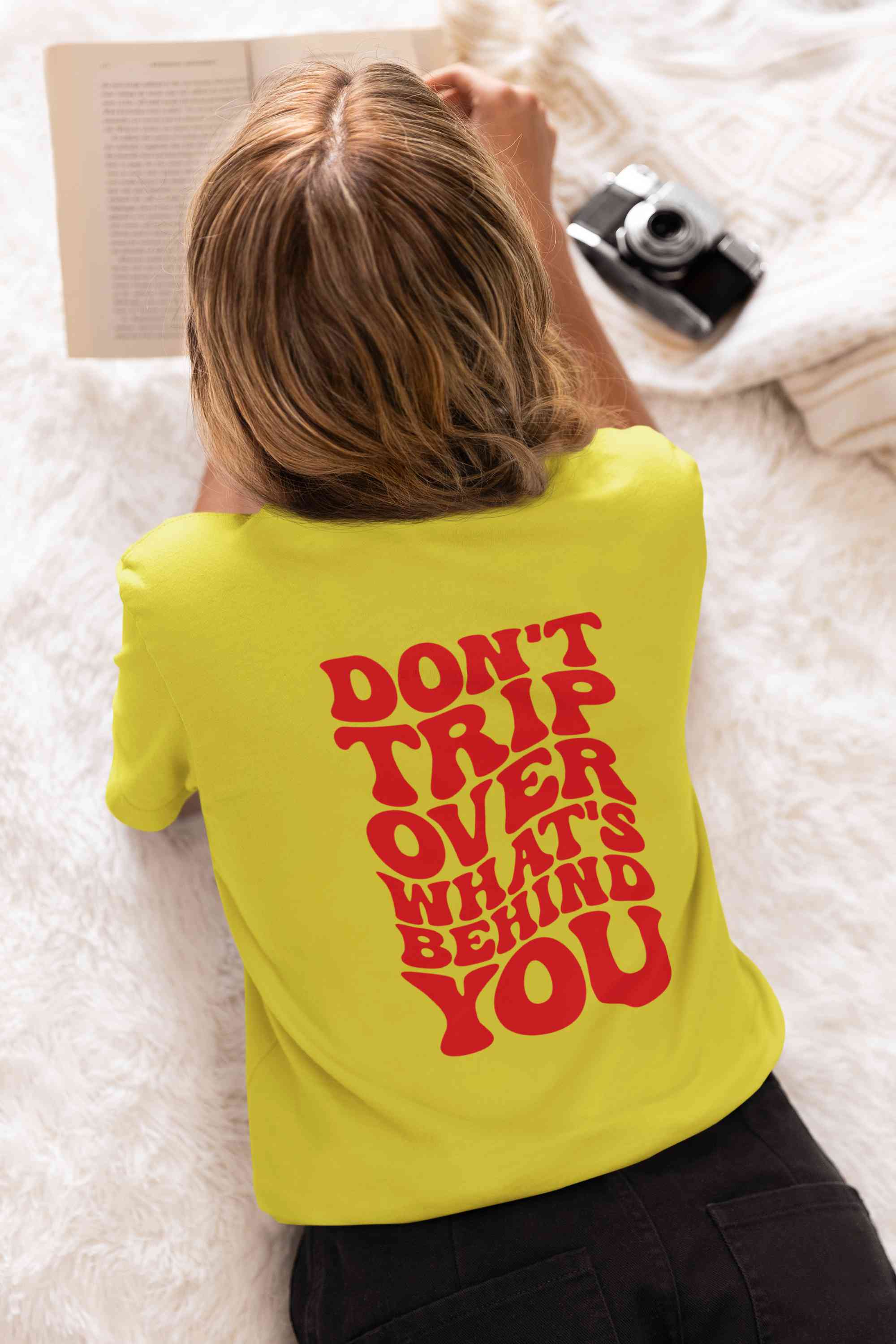 Dont Trip Over Whats Behind You Typography Back Print Women Half Sleeves T-shirt- FunkyTeesClub