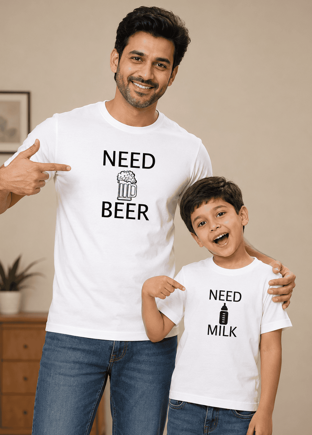 Need Beer Need Coffee Father and Son Matching T-Shirt- FunkyTeesClub