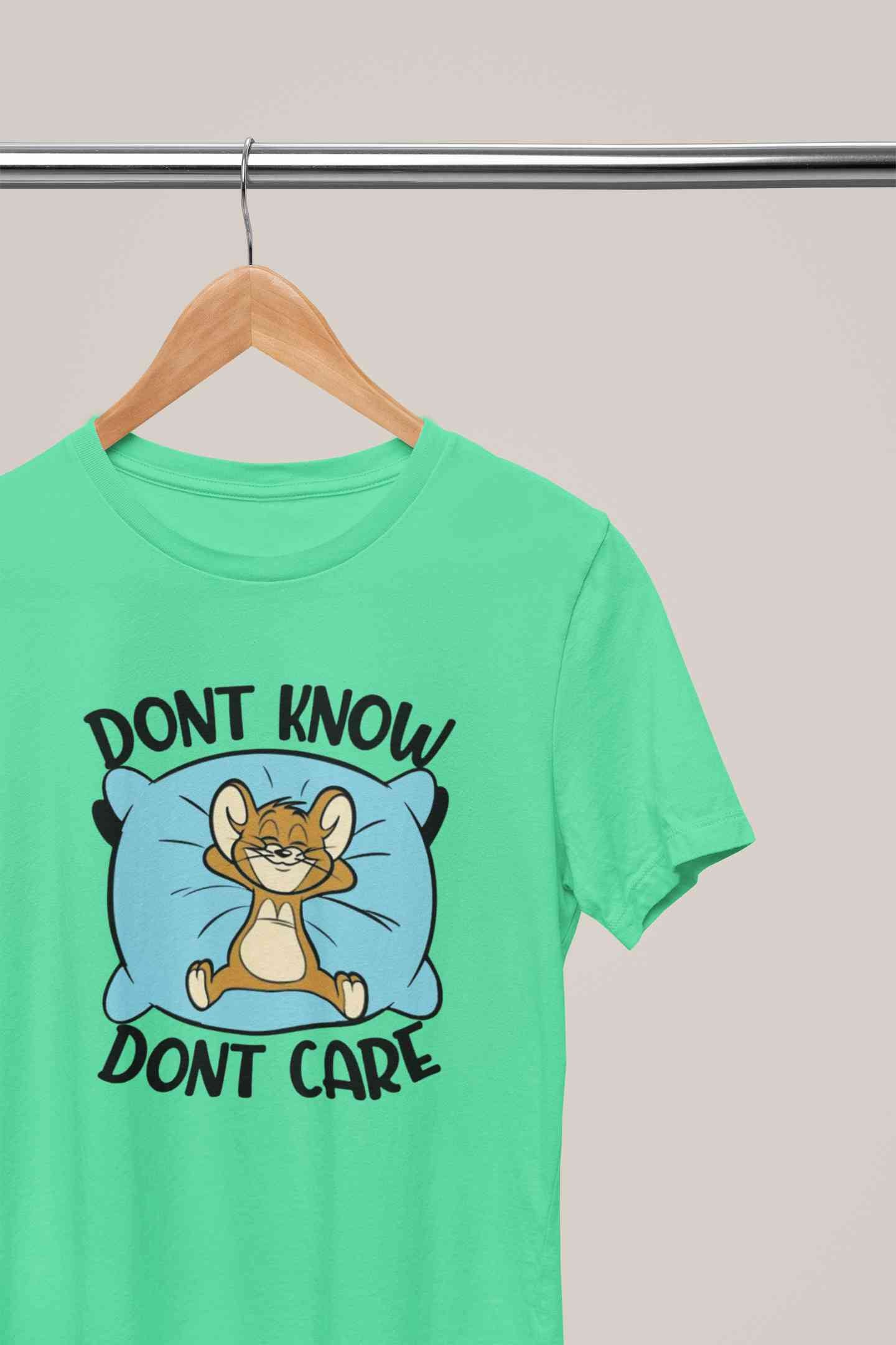 Funny Cartoon Dont Care Women Half Sleeves T-shirt- FunkyTeesClub